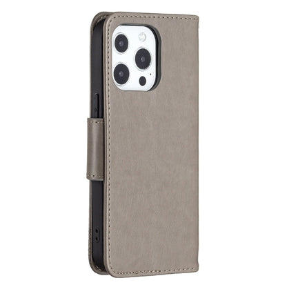 For iPhone 13 mini Embossing Two Butterflies Pattern Horizontal Flip PU Leather Case with Holder & Card Slot & Wallet & Lanyard (Grey) by buy2fix