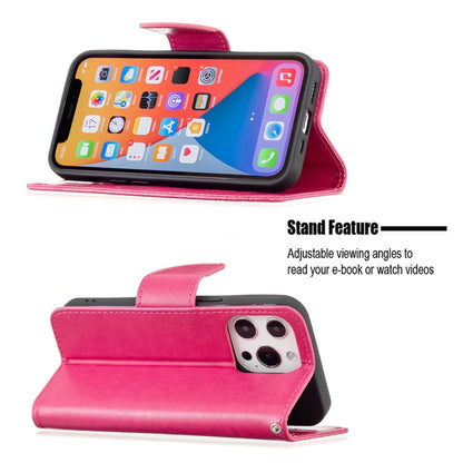 For iPhone 13 mini Embossing Two Butterflies Pattern Horizontal Flip PU Leather Case with Holder & Card Slot & Wallet & Lanyard (Rose Red) by buy2fix