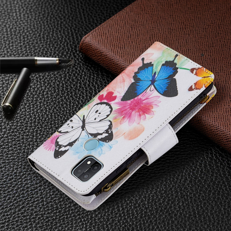 For OPPO A15 Colored Drawing Pattern Zipper Horizontal Flip Leather Case with Holder & Card Slots & Wallet(Two Butterflies) - OPPO Cases by buy2fix | Online Shopping UK | buy2fix