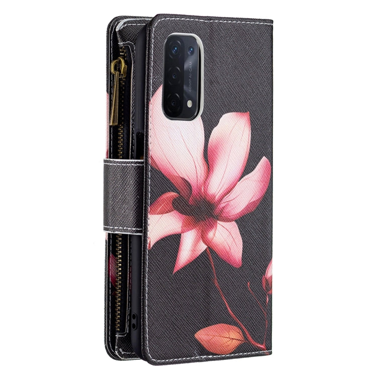 For OPPO A74 5G/A93 5G/A54 5G Colored Drawing Pattern Zipper Horizontal Flip Leather Case with Holder & Card Slots & Wallet(Lotus) - OPPO Cases by buy2fix | Online Shopping UK | buy2fix