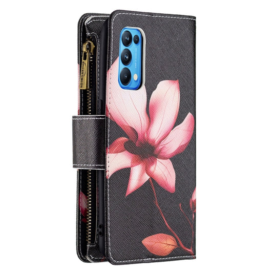 For OPPO Reno5 5G Colored Drawing Pattern Zipper Horizontal Flip Leather Case with Holder & Card Slots & Wallet(Lotus) by buy2fix