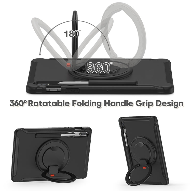 For Samsung Galaxy Tab S8 / Galaxy Tab S7 870 Shockproof TPU + PC Protective Case with 360 Degree Rotation Foldable Handle Grip Holder & Pen Slot(Black) by buy2fix
