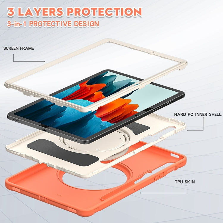 For Samsung Galaxy Tab S8 / Galaxy Tab S7 870 Shockproof TPU + PC Protective Case with 360 Degree Rotation Foldable Handle Grip Holder & Pen Slot(Living Coral) by buy2fix