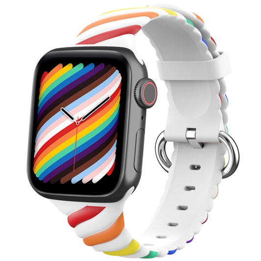 Two-color Twist Silicone Watch Band For Apple Watch Series 9&8&7 41mm / SE 3&SE 2&6&SE&5&4 40mm / 3&2&1 38mm(Rainbow White) by buy2fix