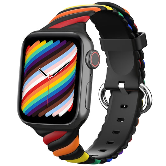 Two-color Twist Silicone Watch Band For Apple Watch Series 9&8&7 41mm / SE 3&SE 2&6&SE&5&4 40mm / 3&2&1 38mm(Rainbow Black) by buy2fix