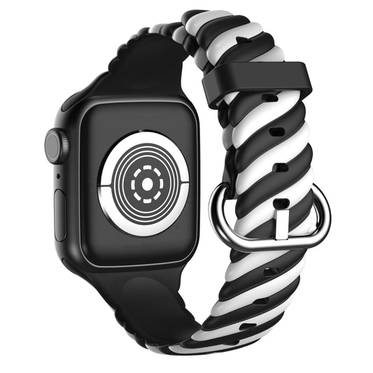 Two-color Twist Silicone Watch Band For Apple Watch Series 9&8&7 41mm / SE 3&SE 2&6&SE&5&4 40mm / 3&2&1 38mm(Black White) by buy2fix