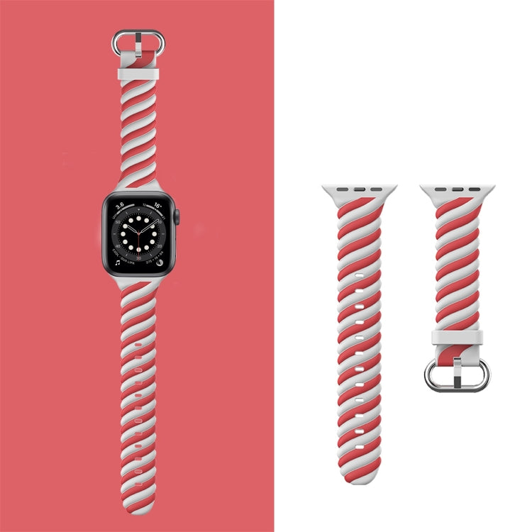 Two-color Twist Silicone Watch Band For Apple Watch Series 9&8&7 41mm / SE 3&SE 2&6&SE&5&4 40mm / 3&2&1 38mm(Red White) - Watch Bands by buy2fix | Online Shopping UK | buy2fix