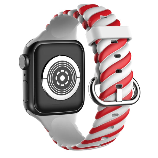 Two-color Twist Silicone Watch Band For Apple Watch Ultra 49mm&Watch Ultra 2 49mm / Series 9&8&7 45mm / SE 3&SE 2&6&SE&5&4 44mm / 3&2&1 42mm(Red White) by buy2fix