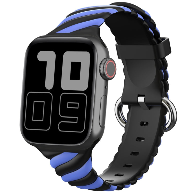 Two-color Twist Silicone Watch Band For Apple Watch Ultra 49mm&Watch Ultra 2 49mm / Series 9&8&7 45mm / SE 3&SE 2&6&SE&5&4 44mm / 3&2&1 42mm(Blue Black) - Watch Bands by buy2fix | Online Shopping UK | buy2fix