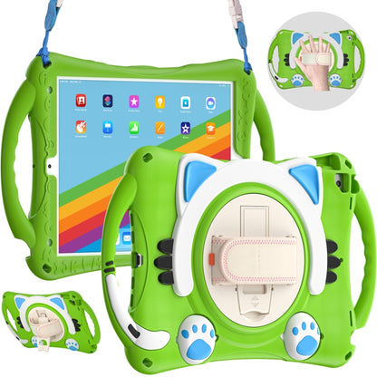 Cute Cat King Kids Shockproof Silicone Tablet Case with Holder & Shoulder Strap & Handle For iPad 10.2 2021 / 2020 / 2019 / Pro 10.5 / Air 10.5(Green) - iPad 10.2 Cases by buy2fix | Online Shopping UK | buy2fix