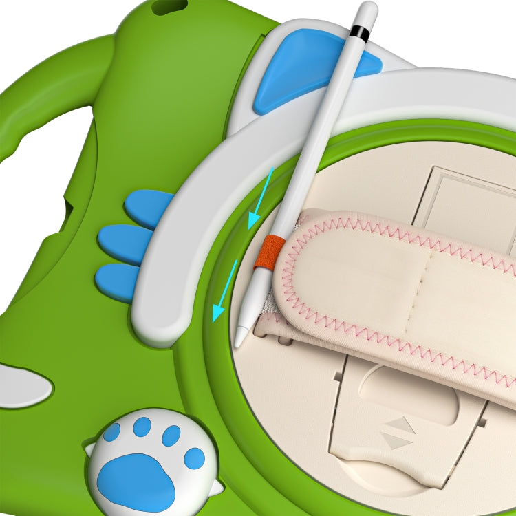 Cute Cat King Kids Shockproof Silicone Tablet Case with Holder & Shoulder Strap & Handle For iPad 10.2 2021 / 2020 / 2019 / Pro 10.5 / Air 10.5(Green) - iPad 10.2 Cases by buy2fix | Online Shopping UK | buy2fix