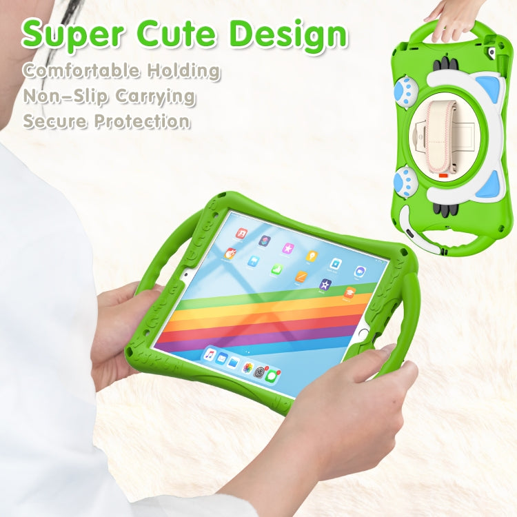 Cute Cat King Kids Shockproof Silicone Tablet Case with Holder & Shoulder Strap & Handle For iPad 10.2 2021 / 2020 / 2019 / Pro 10.5 / Air 10.5(Green) - iPad 10.2 Cases by buy2fix | Online Shopping UK | buy2fix