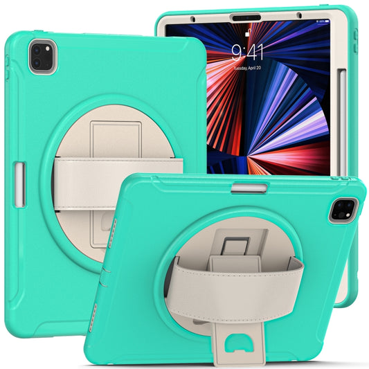 For iPad Pro 12.9 2022 / 2021 360 Degree Rotation PC + TPU Protective Tablet Case with Holder & Hand-strap(Mint Green) - iPad Pro 12.9 (2022/2021) Cases by buy2fix | Online Shopping UK | buy2fix