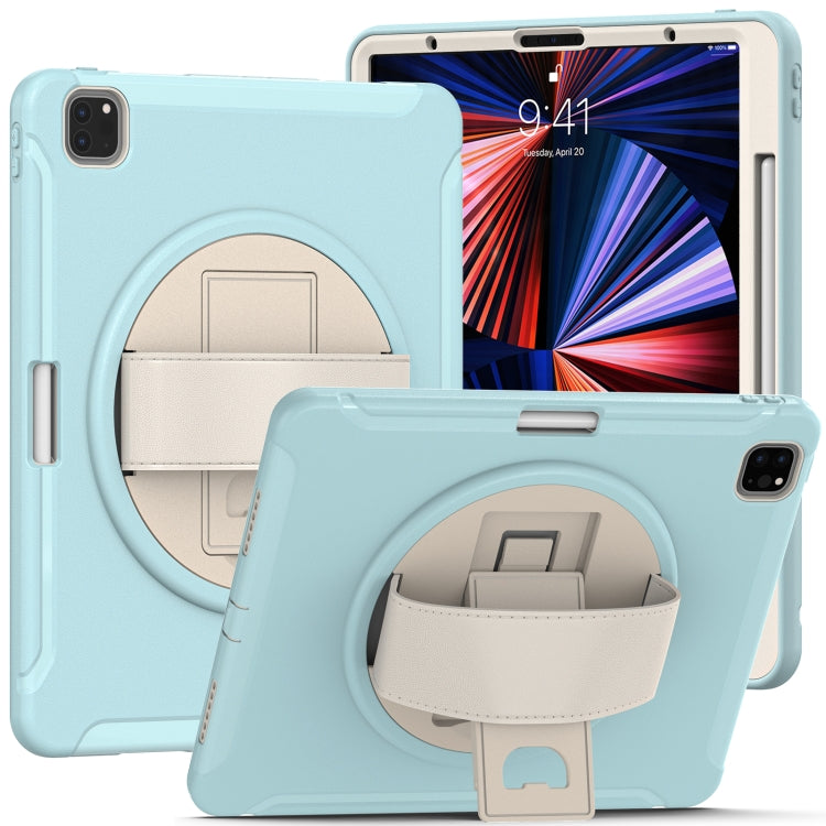 For iPad Pro 12.9 2022 / 2021 360 Degree Rotation PC + TPU Protective Tablet Case with Holder & Hand-strap(Ice Blue) - iPad Pro 12.9 (2022/2021) Cases by buy2fix | Online Shopping UK | buy2fix