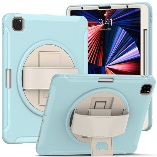 For iPad Pro 12.9 2022 / 2021 360 Degree Rotation PC + TPU Protective Tablet Case with Holder & Hand-strap(Ice Blue) - iPad Pro 12.9 (2022/2021) Cases by buy2fix | Online Shopping UK | buy2fix