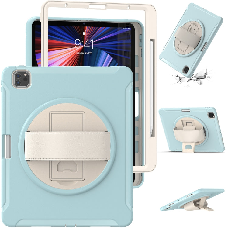 For iPad Pro 12.9 2022 / 2021 360 Degree Rotation PC + TPU Protective Tablet Case with Holder & Hand-strap(Ice Blue) - iPad Pro 12.9 (2022/2021) Cases by buy2fix | Online Shopping UK | buy2fix
