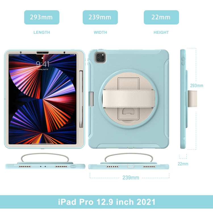 For iPad Pro 12.9 2022 / 2021 360 Degree Rotation PC + TPU Protective Tablet Case with Holder & Hand-strap(Ice Blue) - iPad Pro 12.9 (2022/2021) Cases by buy2fix | Online Shopping UK | buy2fix