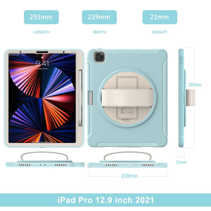 For iPad Pro 12.9 2022 / 2021 360 Degree Rotation PC + TPU Protective Tablet Case with Holder & Hand-strap(Ice Blue) - iPad Pro 12.9 (2022/2021) Cases by buy2fix | Online Shopping UK | buy2fix