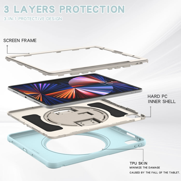 For iPad Pro 12.9 2022 / 2021 360 Degree Rotation PC + TPU Protective Tablet Case with Holder & Hand-strap(Ice Blue) - iPad Pro 12.9 (2022/2021) Cases by buy2fix | Online Shopping UK | buy2fix