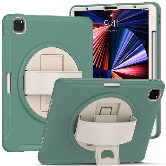 For iPad Pro 12.9 2022 / 2021 360 Degree Rotation PC + TPU Protective Tablet Case with Holder & Hand-strap(Jade Green) - iPad Pro 12.9 (2022/2021) Cases by buy2fix | Online Shopping UK | buy2fix