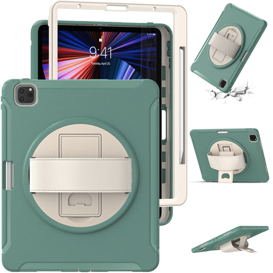 For iPad Pro 12.9 2022 / 2021 360 Degree Rotation PC + TPU Protective Tablet Case with Holder & Hand-strap(Jade Green) - iPad Pro 12.9 (2022/2021) Cases by buy2fix | Online Shopping UK | buy2fix