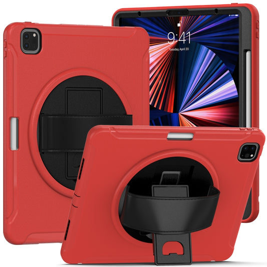 For iPad Pro 12.9 2022 / 2021 360 Degree Rotation PC + TPU Protective Tablet Case with Holder & Hand-strap(Red) - iPad Pro 12.9 (2022/2021) Cases by buy2fix | Online Shopping UK | buy2fix