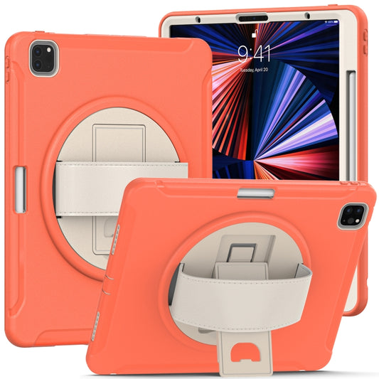 For iPad Pro 12.9 2022 / 2021 360 Degree Rotation PC + TPU Protective Tablet Case with Holder & Hand-strap(Coral Orange) - iPad Pro 12.9 (2022/2021) Cases by buy2fix | Online Shopping UK | buy2fix