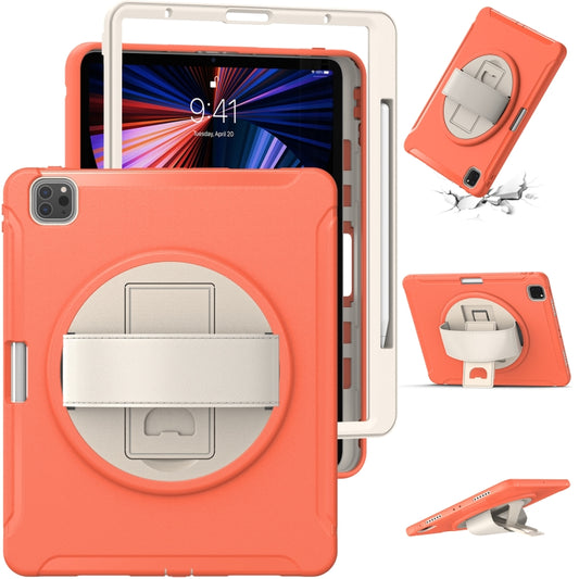 For iPad Pro 12.9 2022 / 2021 360 Degree Rotation PC + TPU Protective Tablet Case with Holder & Hand-strap(Coral Orange) - iPad Pro 12.9 (2022/2021) Cases by buy2fix | Online Shopping UK | buy2fix