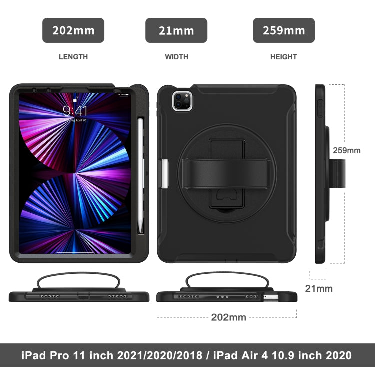 360 Rotation PC + TPU ablet Case with Holder & Strap For iPad Air 2020 / 2022 10.9 / Pro 11 2022 / 2021 / 2020 / 2018(Black) - iPad Pro 11 (2020) Cases by buy2fix | Online Shopping UK | buy2fix