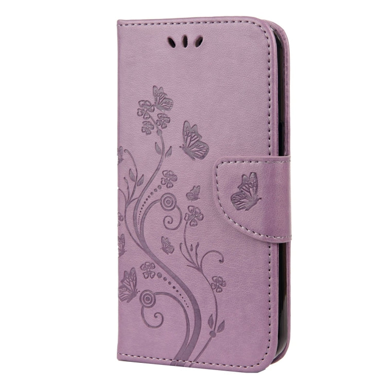 For iPhone 13 Butterfly Flower Pattern Horizontal Flip Leather Case with Holder & Card Slots & Wallet(Light Purple) - iPhone 13 Cases by buy2fix | Online Shopping UK | buy2fix