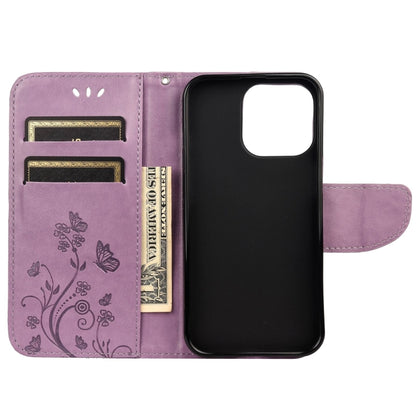 For iPhone 13 Butterfly Flower Pattern Horizontal Flip Leather Case with Holder & Card Slots & Wallet(Light Purple) - iPhone 13 Cases by buy2fix | Online Shopping UK | buy2fix