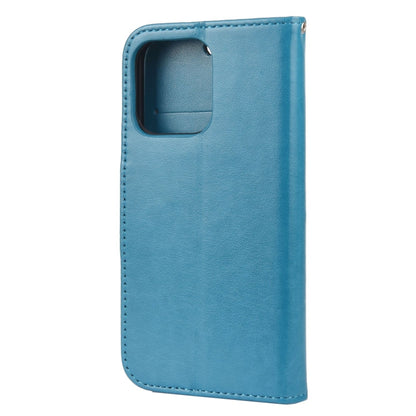 For iPhone 13 Butterfly Flower Pattern Horizontal Flip Leather Case with Holder & Card Slots & Wallet(Blue) - iPhone 13 Cases by buy2fix | Online Shopping UK | buy2fix