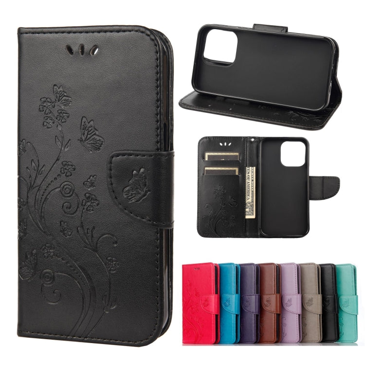 For iPhone 13 Pro Butterfly Flower Pattern Horizontal Flip Leather Case with Holder & Card Slots & Wallet (Black) - iPhone 13 Pro Cases by buy2fix | Online Shopping UK | buy2fix