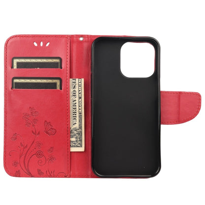 For iPhone 13 Pro Max Butterfly Flower Pattern Horizontal Flip Leather Case with Holder & Card Slots & Wallet (Red) - iPhone 13 Pro Max Cases by buy2fix | Online Shopping UK | buy2fix