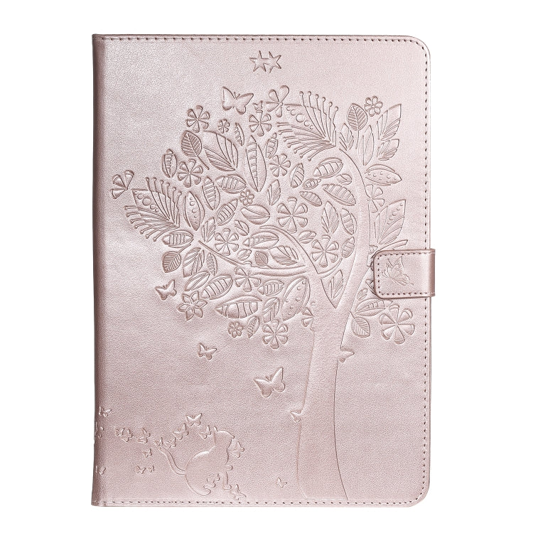 For iPad 10.2 / Pro 10.5 / Air 2019 Pressed Printing Cat and Tree Pattern Horizontal Flip Leather Case with Holder & Card Slots & Wallet(Rose Gold) - iPad Air (2019) Cases by buy2fix | Online Shopping UK | buy2fix