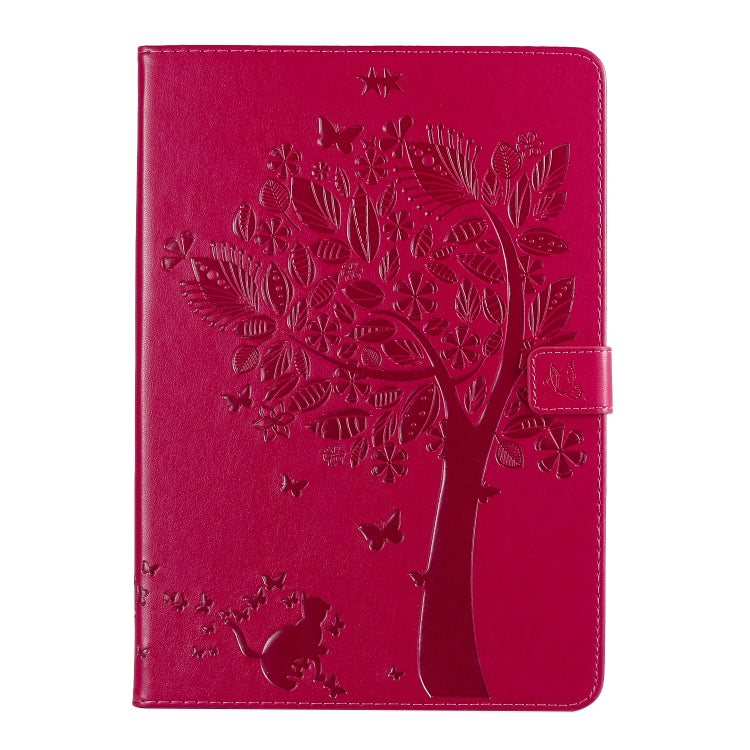 For iPad 10.2 / Pro 10.5 / Air 2019 Pressed Printing Cat and Tree Pattern Horizontal Flip Leather Case with Holder & Card Slots & Wallet(Rose Red) - iPad Air (2019) Cases by buy2fix | Online Shopping UK | buy2fix