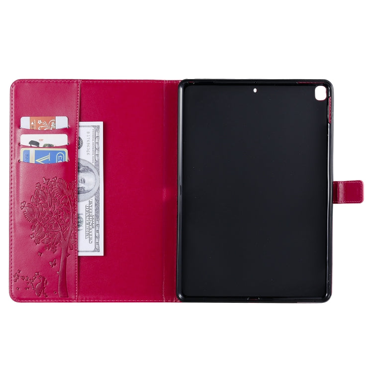 For iPad 10.2 / Pro 10.5 / Air 2019 Pressed Printing Cat and Tree Pattern Horizontal Flip Leather Case with Holder & Card Slots & Wallet(Rose Red) - iPad Air (2019) Cases by buy2fix | Online Shopping UK | buy2fix