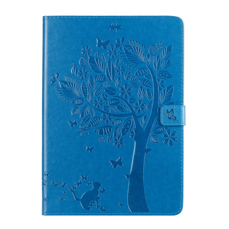 For iPad 10.2 / Pro 10.5 / Air 2019 Pressed Printing Cat and Tree Pattern Horizontal Flip Leather Case with Holder & Card Slots & Wallet(Blue) - iPad Air (2019) Cases by buy2fix | Online Shopping UK | buy2fix