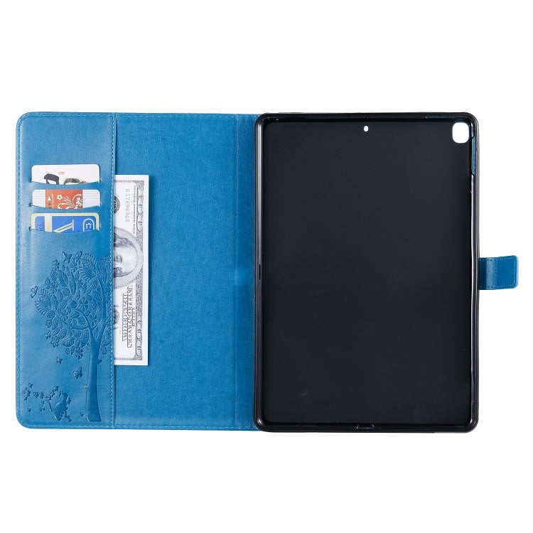 For iPad 10.2 / Pro 10.5 / Air 2019 Pressed Printing Cat and Tree Pattern Horizontal Flip Leather Case with Holder & Card Slots & Wallet(Blue) - iPad Air (2019) Cases by buy2fix | Online Shopping UK | buy2fix