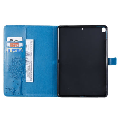 For iPad 10.2 / Pro 10.5 / Air 2019 Pressed Printing Cat and Tree Pattern Horizontal Flip Leather Case with Holder & Card Slots & Wallet(Blue) - iPad Air (2019) Cases by buy2fix | Online Shopping UK | buy2fix