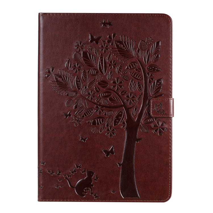 For iPad 10.2 / Pro 10.5 / Air 2019 Pressed Printing Cat and Tree Pattern Horizontal Flip Leather Case with Holder & Card Slots & Wallet(Brown) - iPad Air (2019) Cases by buy2fix | Online Shopping UK | buy2fix