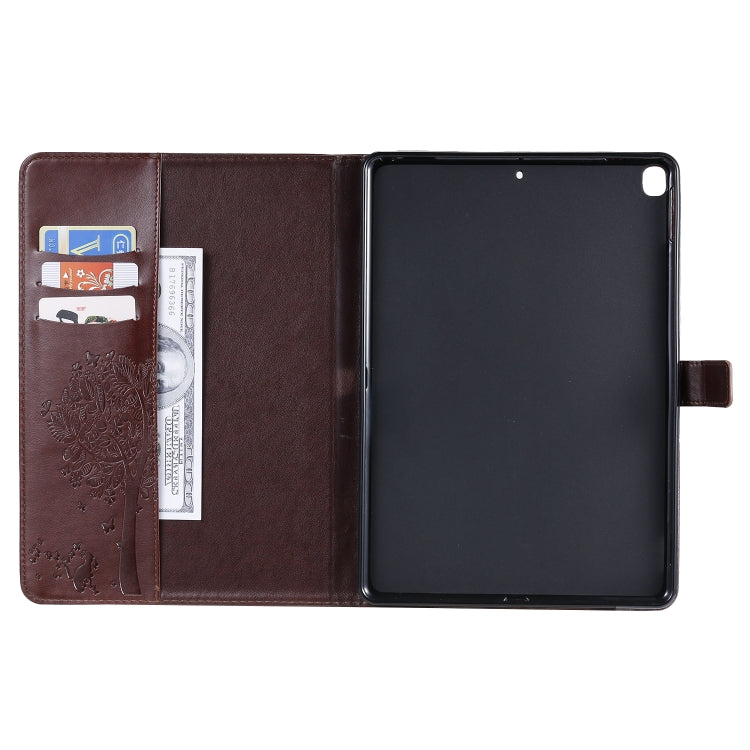 For iPad 10.2 / Pro 10.5 / Air 2019 Pressed Printing Cat and Tree Pattern Horizontal Flip Leather Case with Holder & Card Slots & Wallet(Brown) - iPad Air (2019) Cases by buy2fix | Online Shopping UK | buy2fix