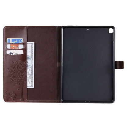 For iPad 10.2 / Pro 10.5 / Air 2019 Pressed Printing Cat and Tree Pattern Horizontal Flip Leather Case with Holder & Card Slots & Wallet(Brown) - iPad Air (2019) Cases by buy2fix | Online Shopping UK | buy2fix