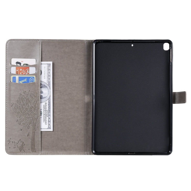 For iPad 10.2 / Pro 10.5 / Air 2019 Pressed Printing Cat and Tree Pattern Horizontal Flip Leather Case with Holder & Card Slots & Wallet(Grey) - iPad Air (2019) Cases by buy2fix | Online Shopping UK | buy2fix
