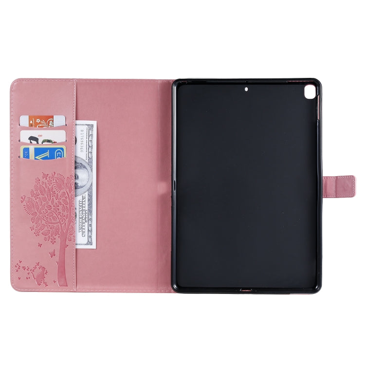 For iPad 10.2 / Pro 10.5 / Air 2019 Pressed Printing Cat and Tree Pattern Horizontal Flip Leather Case with Holder & Card Slots & Wallet(Pink) - iPad Air (2019) Cases by buy2fix | Online Shopping UK | buy2fix