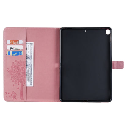 For iPad 10.2 / Pro 10.5 / Air 2019 Pressed Printing Cat and Tree Pattern Horizontal Flip Leather Case with Holder & Card Slots & Wallet(Pink) - iPad Air (2019) Cases by buy2fix | Online Shopping UK | buy2fix