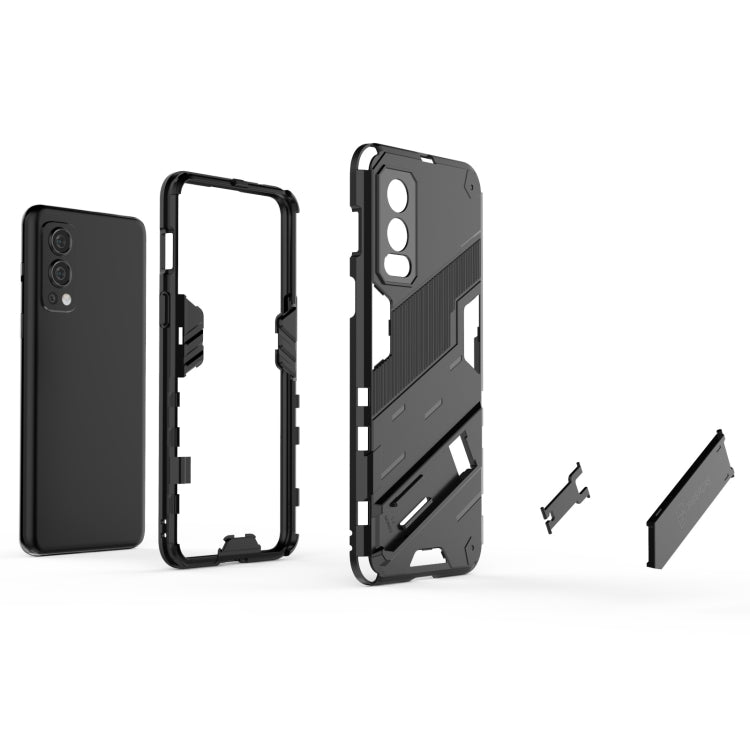 For OnePlus Nord 2 5G Punk Armor 2 in 1 PC + TPU Shockproof Case with Invisible Holder(Red) - OnePlus Cases by buy2fix | Online Shopping UK | buy2fix