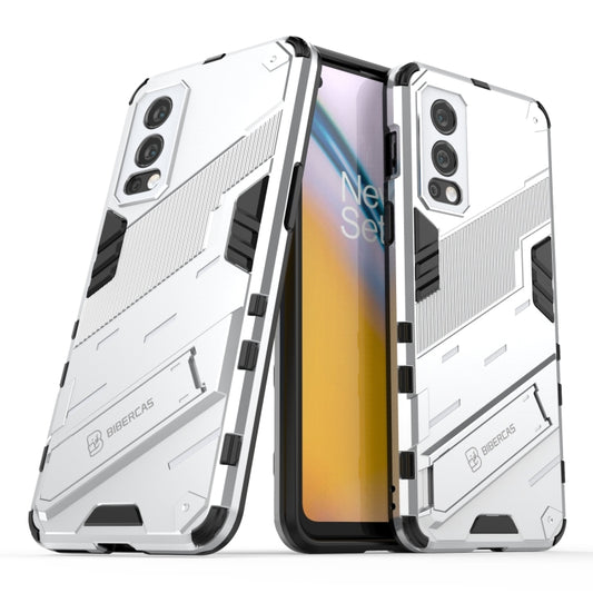 For OnePlus Nord 2 5G Punk Armor 2 in 1 PC + TPU Shockproof Case with Invisible Holder(White) by buy2fix
