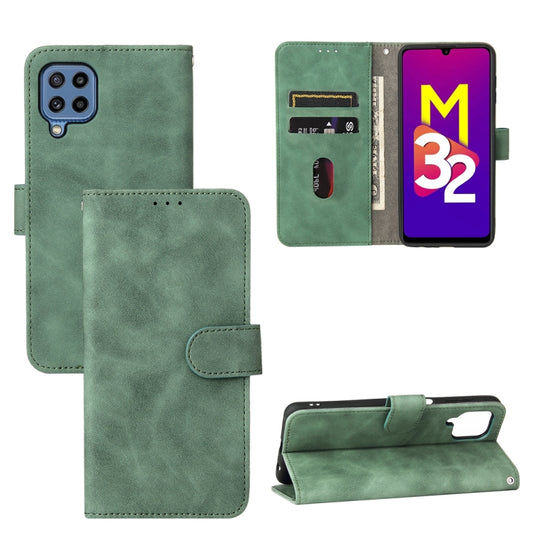 For Samsung Galaxy M32 (Global) Solid Color Skin Feel Magnetic Buckle Horizontal Flip Calf Texture PU Leather Case with Holder & Card Slots & Wallet(Green) by buy2fix