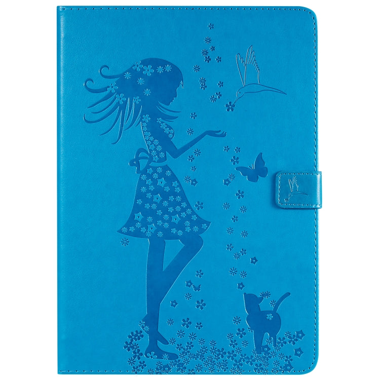 For iPad 10.2 / Pro 10.5 / Air 2019 Pressed Printing Woman and Cat Pattern Horizontal Flip Leather Case with Holder & Card Slots & Wallet(Blue) - iPad Air (2019) Cases by buy2fix | Online Shopping UK | buy2fix